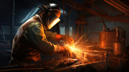 Poster - Industrial Welder at Work with Sparks Flying