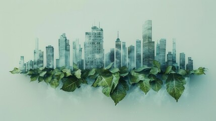 abstract city landscape made from leaves symbolizing ecofriendly urban sustainability concept art