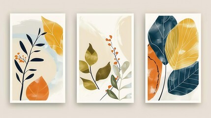 Wall Mural - abstract modern leaves art posters set minimalist concept illustrations