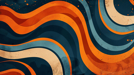 Wall Mural - Orange and Navy Blue retro groovy background presentation design 