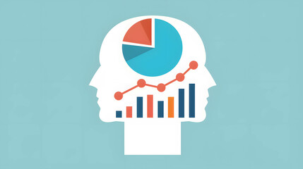 Wall Mural - Investment and business psychology concept, focus and growth mindset, positive thinking, illustration of human head with chart and graph icon inside