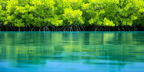Wall Mural - Mangrove Trees Showing Roots Above and Below Water in the Caribbean. Concept Nature Photography, Mangrove Trees, Caribbean, Roots Above Water, Roots Below Water