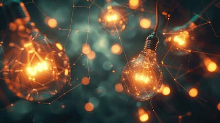 Poster - Glowing light bulbs forming a network, illuminating dark areas and showcasing the role of creativity in business breakthroughs.