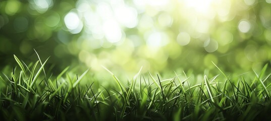 Wall Mural - Close-Up View of Green Grass Blades With Sunlit Blurred Background