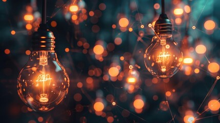Poster - Interconnected bulbs lighting up a dark background, symbolizing how innovative ideas can spark significant business growth.