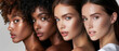 © Ai Studio - Four stunning and diverse women stand together, their flawless skin glowing against a neutral background, celebrating beauty in all shades.