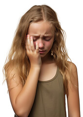 Wall Mural - PNG  Young british girl crying adult pain.