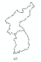 Sticker - Doodle freehand dash line drawing of Korea map.