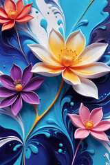 Wall Mural - acrylic paint pour digital floral art, aesthetically pleasing background