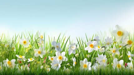 Sticker - Blooming Daffodils in a Spring Meadow