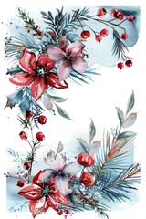 Wall Mural - Romantic Winter Wedding Bouquet with Watercolor Illustration for Greeting Cards