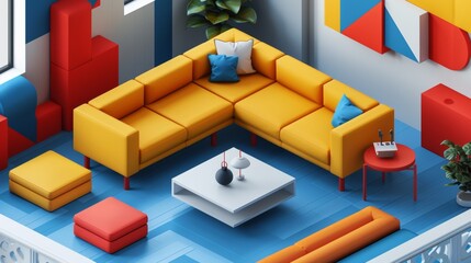 Wall Mural - A living room with a couch, coffee table and chairs, AI