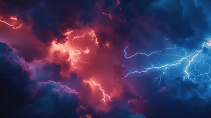 Wall Mural - dramatic lightning bolt striking in turbulent night sky abstract background