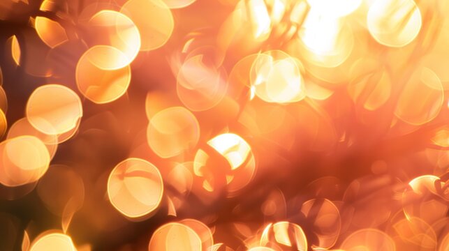 Close-up of bokeh from streetlights, bright daylight, warm tones with smooth blurred circles. 