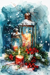 Wall Mural - Winter Lantern Celebration with Bouquet and Candlelight Decoration