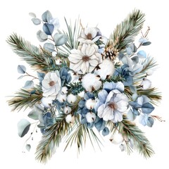 Wall Mural - Winter Wedding Bouquet. Hand Painted Watercolor Illustration for Romantic Celebration