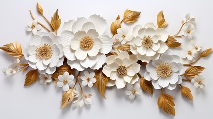 Canvas Print - 3D mural wallpaper flowers in gold and cream colors