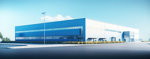 Sticker - Modern Industrial Warehouse Facility on Clear Day