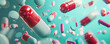 © Aldi - Colorful capsules in motion Vitamin capsules. Cod liver oil omega 3 gel capsules. Vitamins, dietary supplements, drugs, Pharmacy, medicine and health concept. capsule pharmacy pill drug concept