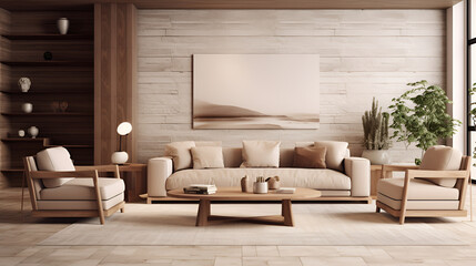 living room with rug minimalistic decorated furniture  ,White stylish minimalist room with sofa ,A Minimalist Living Room