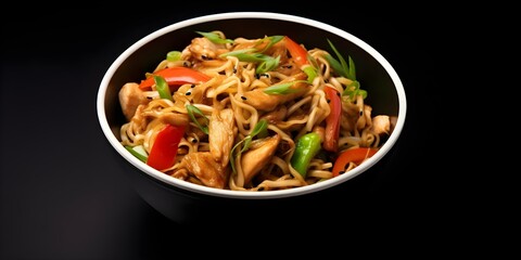 Wall Mural - Chicken Yakisoba Isolated on a White Background. Concept Food Photography, Asian Cuisine, Chicken Yakisoba, Isolated Background, Culinary Art