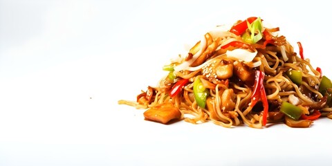 Wall Mural - Yakisoba Noodles A Delicious Asian Dish Captured Using Technology. Concept Food Photography, Asian Cuisine, Digital Composition, Culinary Creations