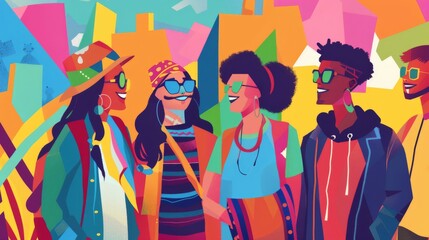 Wall Mural - A group of people are smiling and wearing sunglasses