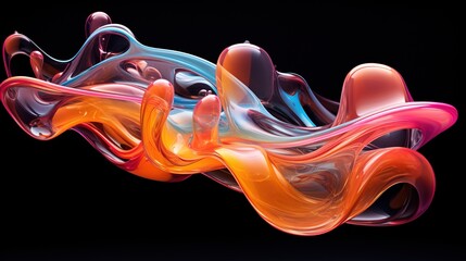 Wall Mural - 3d image of fluid abstract floating objects with holographic colors on black background