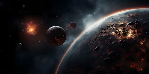 Planet with a Dark Background. Concept Space Photography, Galactic Landscapes, Dark Universe, Cosmic Exploration, Mystical Planets