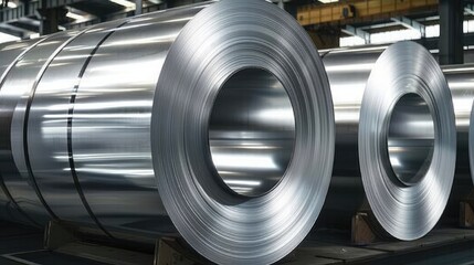 Sticker - Shiny Steel Coils in Industrial Warehouse