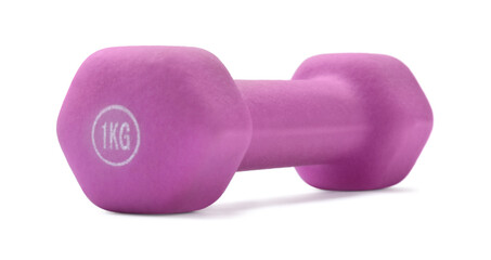 Sticker - Violet dumbbell isolated on white. Sports equipment