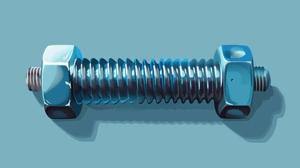 Wall Mural - Close-up of a single metal bolt and nut on a blue background.