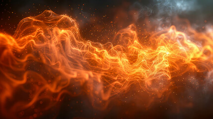 Poster - An abstract yellow wave background with glowing particles and lines. Futuristic waves