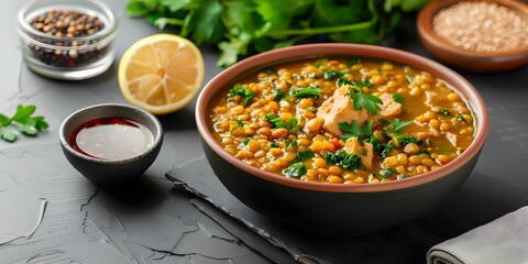 Wall Mural - Popular South Asian dish Haleem stew with wheat, lentils, meat, and spices. Concept South Asian Cuisine, Haleem Stew, Lentils, Meat Stew, Spices