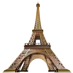 A 3D illustration of the Eiffel Tower, the most iconic monument in Paris, featuring its intricate iron lattice work and majestic arches .