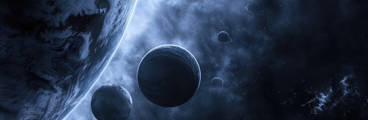 Canvas Print - Mysterious Exoplanets Floating in Nebulous Space