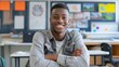 © gn8 - High School Student, Diverse, Smiling, Education Environment, Classroom for Learning, Confidence, Afro-American Teen, Youthful Enthusiasm