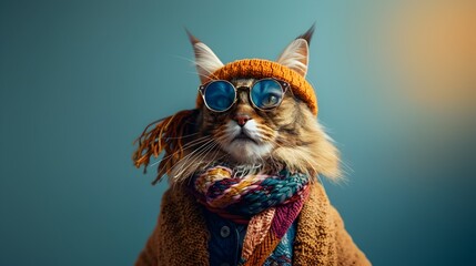 Wall Mural - Adorable Feline in Fashionable Disguise with Sunglasses and Headband