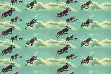 flying cows background, repeatable seamless background pattern tile