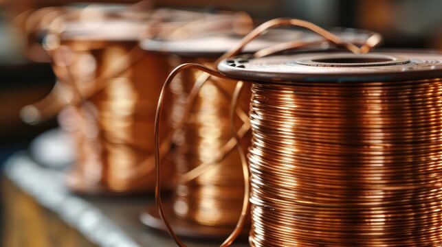 Spools of Copper Wires in Industrial Setting
