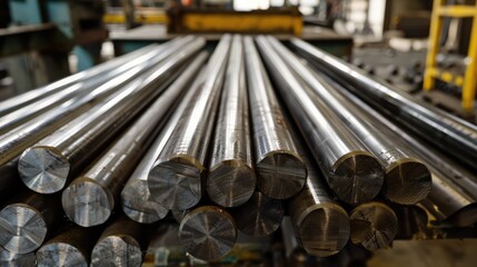 Sticker - Polished Steel Rods in Industrial Warehouse