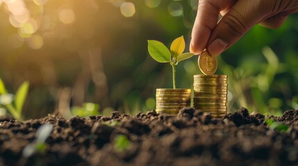 Aufkleber - A hand is holding a plant and a coin