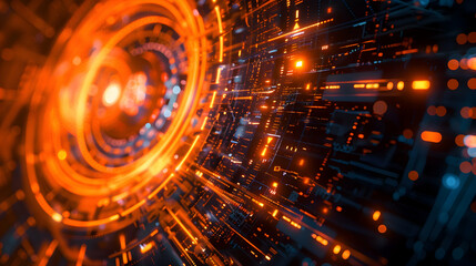 Orange futuristic technology with organic motion background