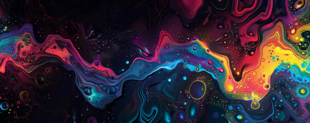 Black background with colorful, abstract digital art patterns.