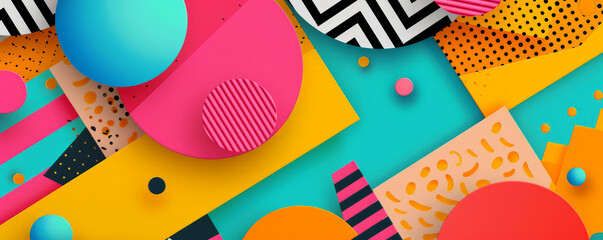 Wall Mural - Colorful background with geometric patterns in bright, bold colors.