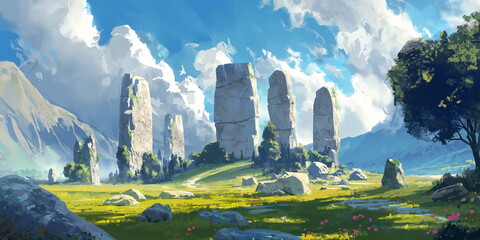 Wall Mural - Ancient stone, megaliths, dolmens, obelisks, menhirs. During the day In the bright sunlight Manhangle St_010