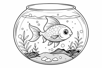 goldfish swimming in round glass vector illustration