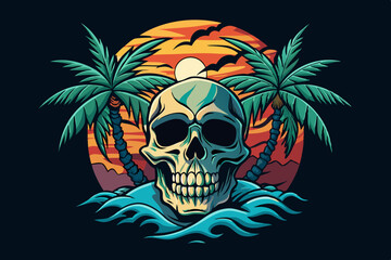 skull summer beach t-shirt graphic design vector art