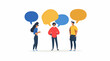 © sunaiart - people holding speech bubbles, in a flat design illustration style with a white background.Minimal creative communication concept.