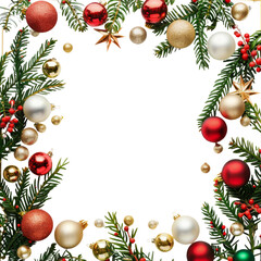 christmas frame. red, gold and green christmas decoration on transparent or white background